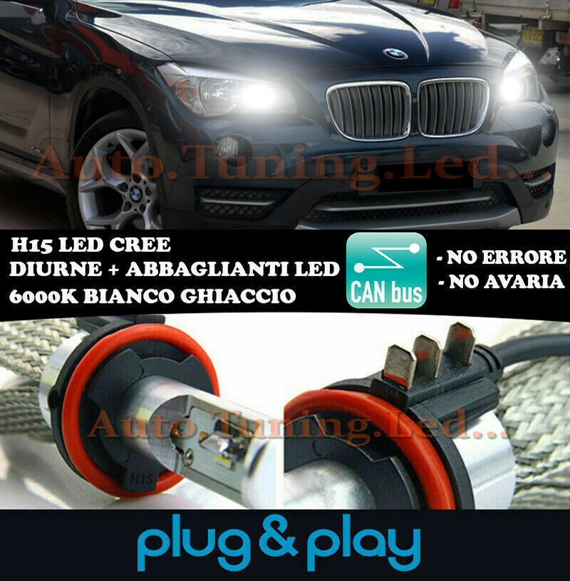 LAMPADE DIURNE ABBAGLIANTI H15 LED BMW X1 E84 FACELIFT ISTANTANEO CREE NO AVARIA
