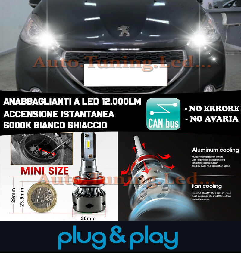 PEUGEOT 208 LED LOW BEAM HEADLIGHTS INSTANT NO FAILURE 12,000LM