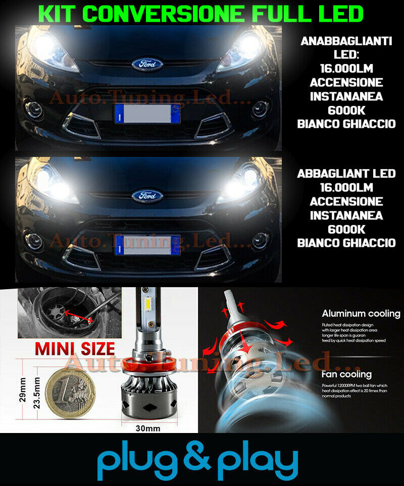 LAMPADE ANABBAGLIANTI + ABBAGLIANTI LED 16.000LM PER FORD FIESTA MK7