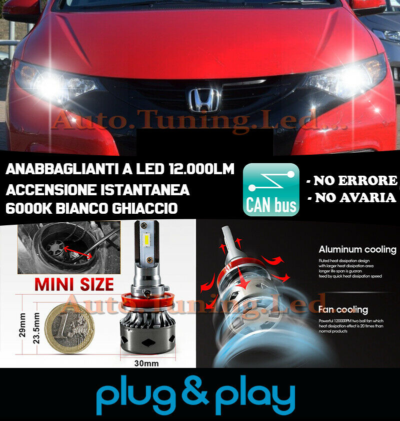 LED LOW BEAM HEADLIGHTS HONDA CIVIC 9 IX INSTANT NO FAILURE 12.000LM