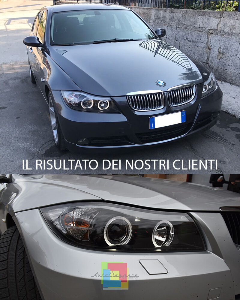 BMW SERIE 3 E90 E91 2005-2011 FARI ANTERIORI ANGEL EYES NEON FANALI -. AUTOELEGANCERICAMBI