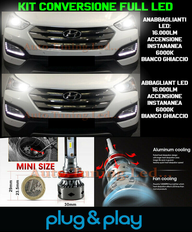 LOW BEAM + HIGH BEAM LED 16,000LM LAMPS FOR HYUNDAI SANTA FE MK3