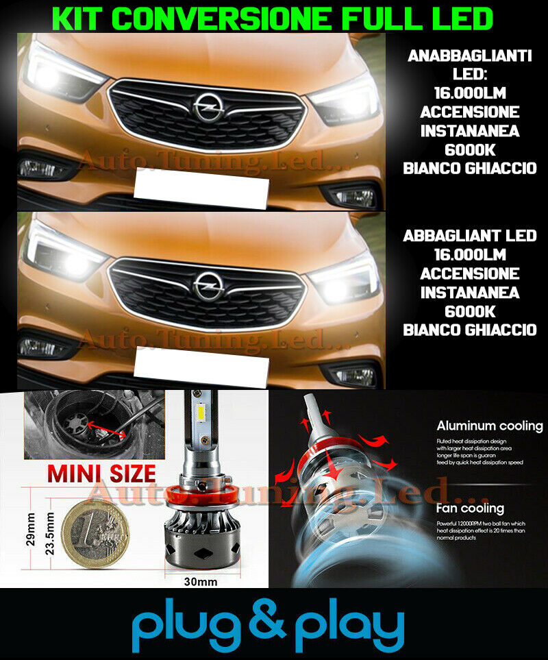 LAMPADE ANABBAGLIANTI + ABBAGLIANTI LED 16.000LM PER OPEL MOKKA X