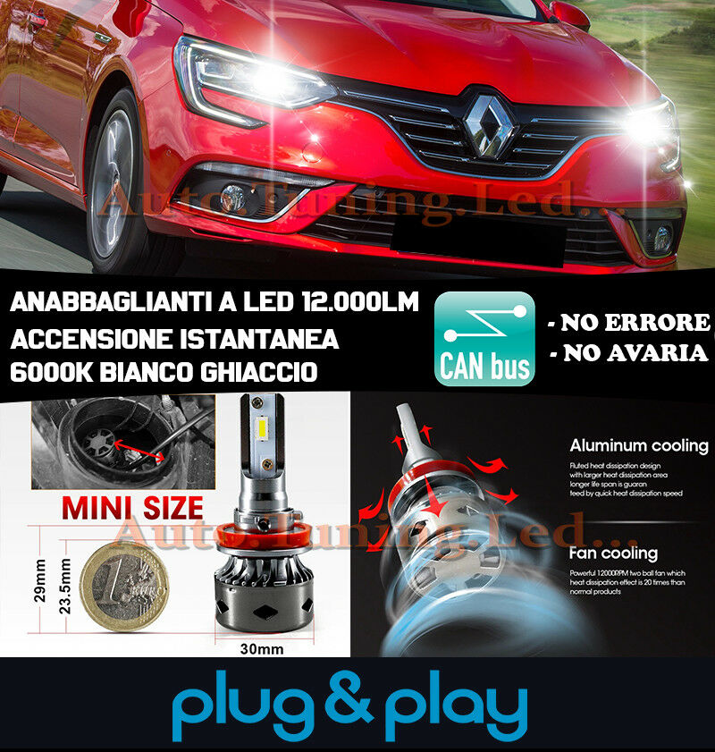 LED LOW BEAM HEADLIGHTS RENAULT MEGANE IV 2015+ INSTANT NO FAILURE 12,000LM