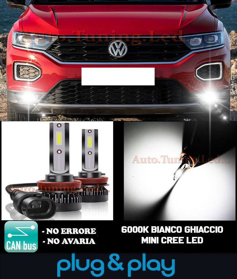 LAMPADE FENDINEBBIA A LED CREE VW T-ROC T ROC CAMBUS BIANCO GHIACCIO 8000LM