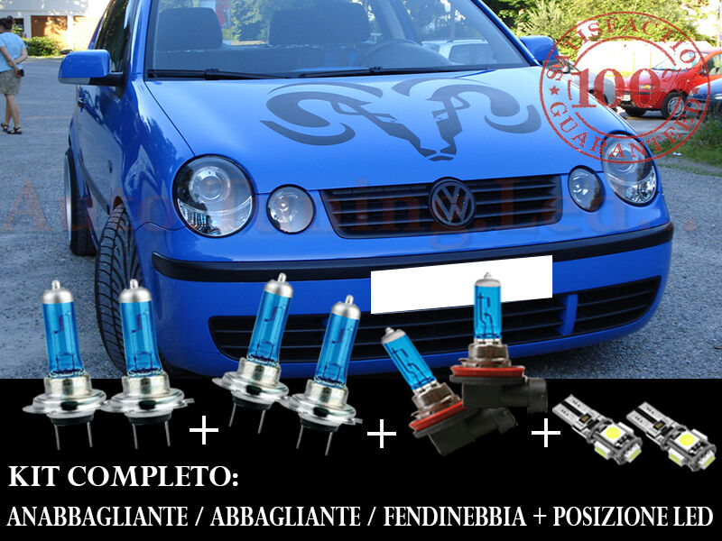 VW POLO 9N 2001-2005 COMPLETE SET BLUE XENON LAMPS + LED POSITION