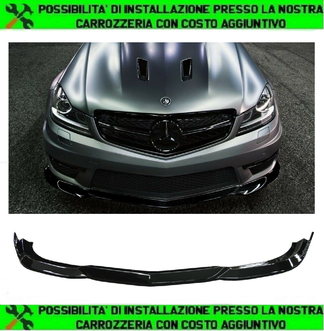 FRONT LIP SPLITTER BLACK-GLOSS AMG LOOK FOR MERCEDES C-CLASS S204 / W204 / C204 FROM 2011 ONWARDS