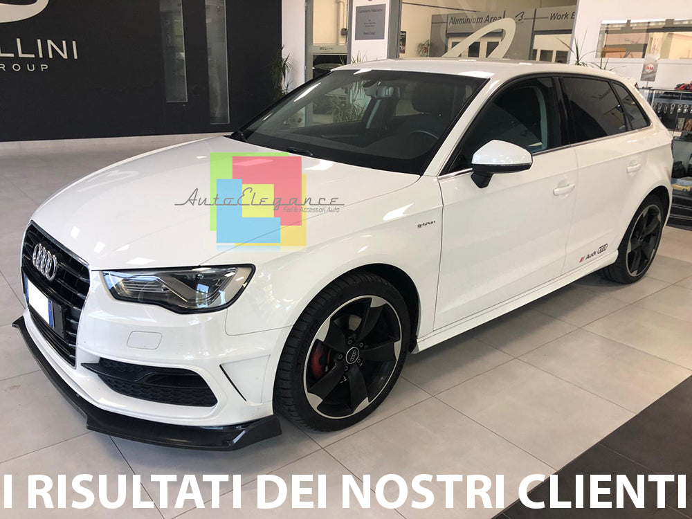AUDI A3 8V SPORTBACK SLINE SPLITTER SOTTO PARAURTI ANTERIORE NERO LUCIDO LAMA 3 PEZZI AUTOELEGANCERICAMBI