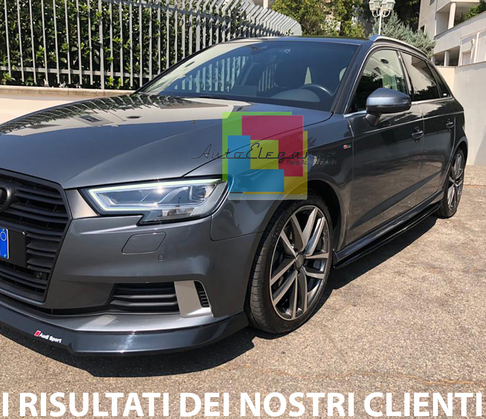 AUDI A3 8V RESTYLING 2017+ FLAPS SOTTO MINIGONNE LATERALI LAME ABS NERO LUCIDO AUTOELEGANCERICAMBI