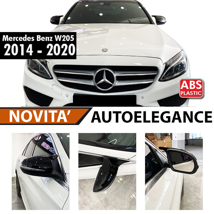 MERCEDES C W205 S205 MIRROR CAPS GLOSSY BLACK ABS ADHESIVE 3M SPORTY LOOK