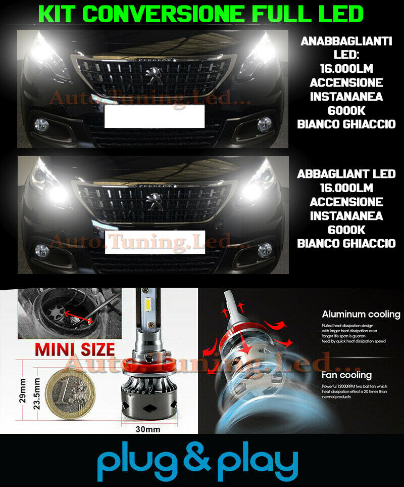 LAMPADE ANABBAGLIANTI + ABBAGLIANTI LED 16.000LM PEUGEOT 2008