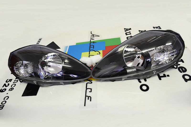 BLACK HEADLIGHTS FIAT GRANDE PUNTO 2005 to 2008 DESIGN ABARTH H4