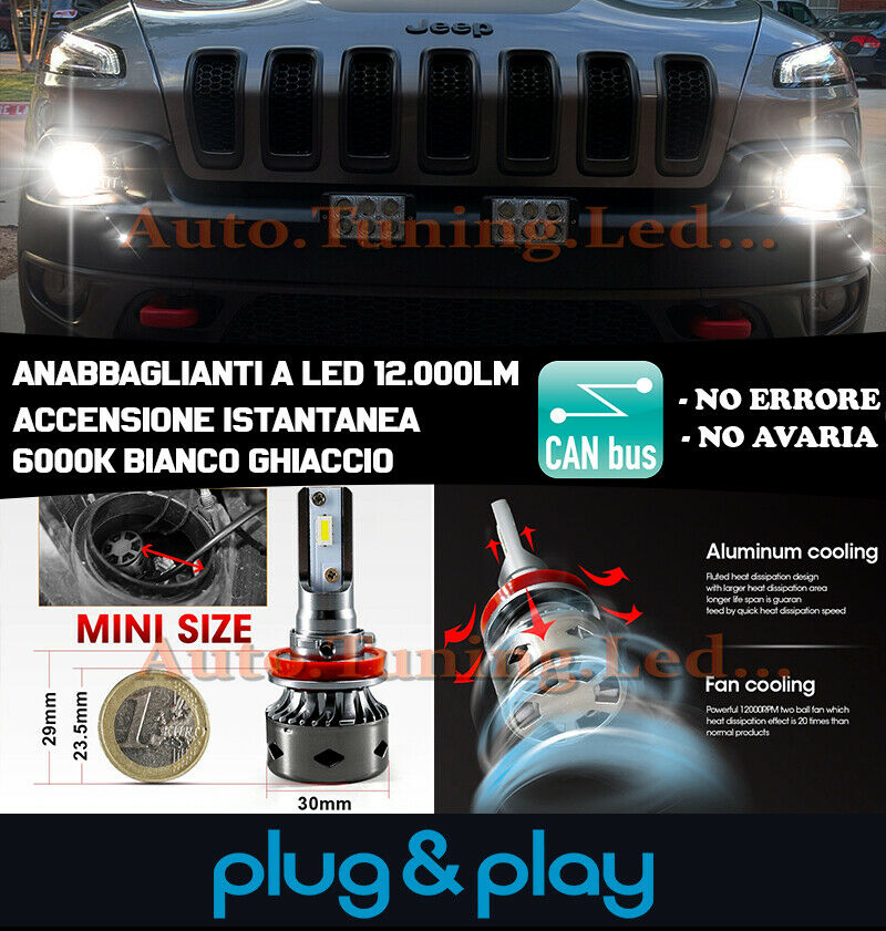 JEEP CHEROKEE KL HIR2 9012 LAMPADE ANABBAGLIANTI LED 6000K BIANCO GHIACCIO .-