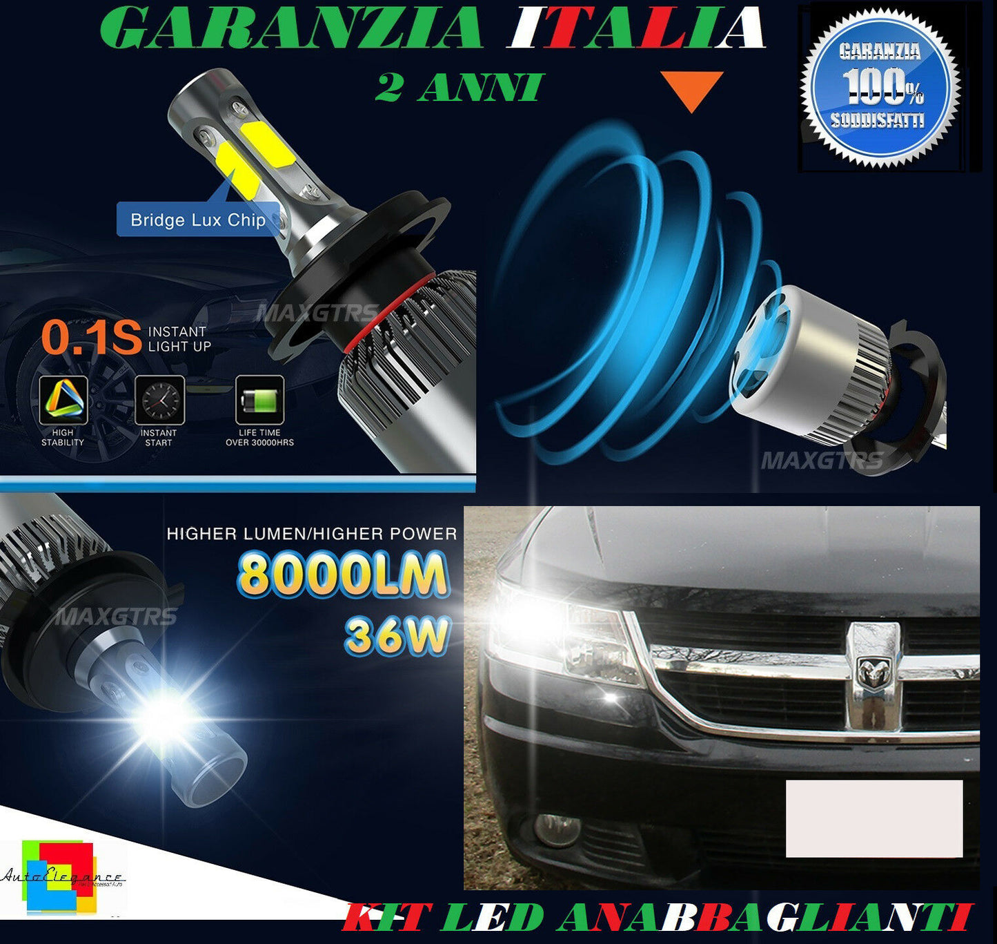 LOW BEAM BULB 36W LED DODGE JOURNEY 2008 ONWARDS INSTANTANEOUS 6000K