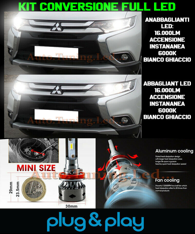 LAMPADE ANABBAGLIANTI + ABBAGLIANTI LED 16.000LM PER MITSUBISHI OUTLANDER III