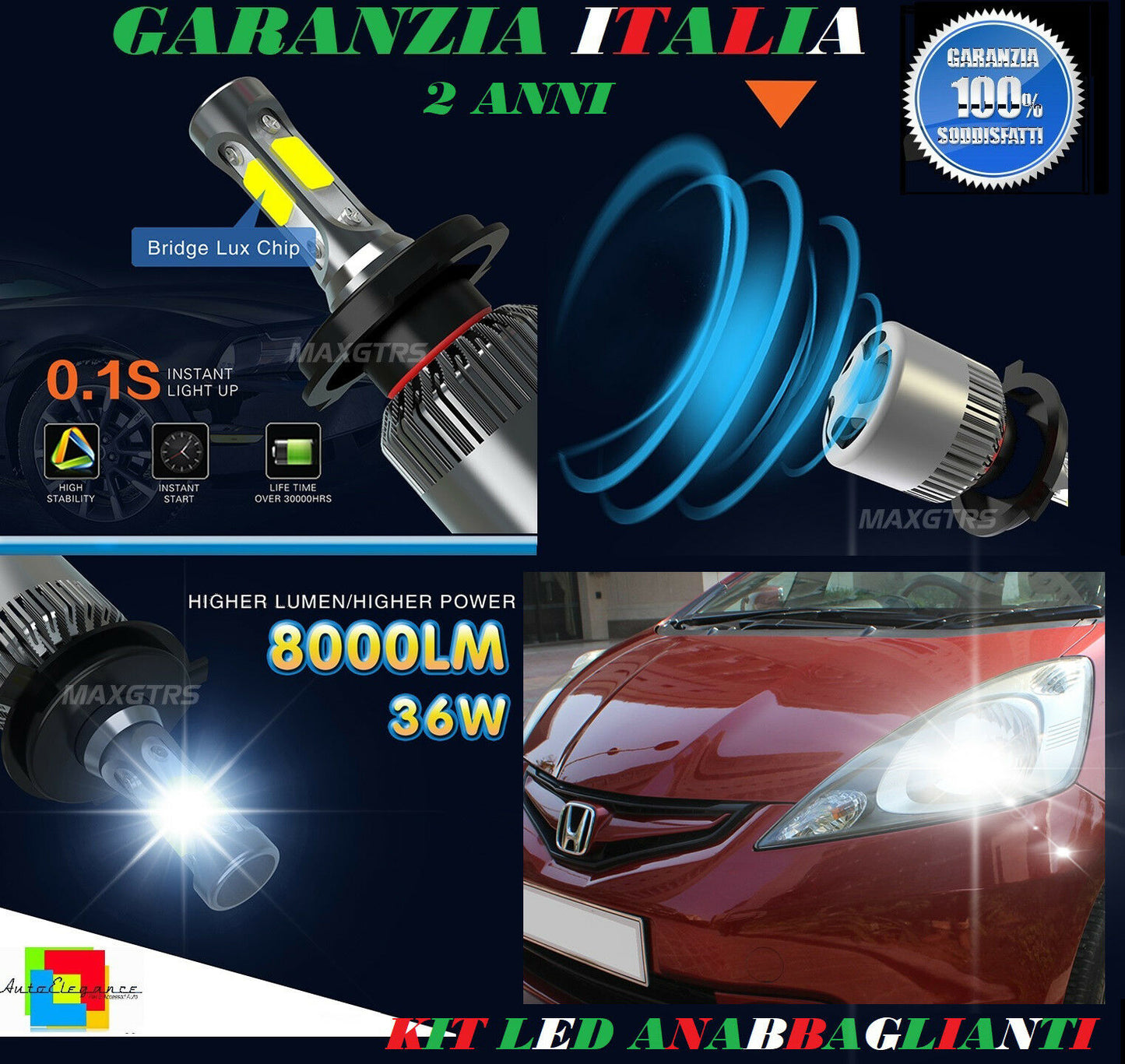 36W 8000LM LED LOW BEAM HIGH BEAM LAMPS HONDA JAZZ 2008-2012 6000K