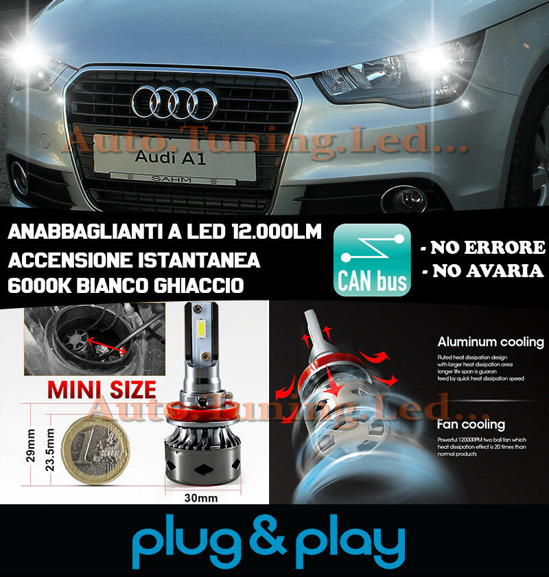 LAMPADE ANABBAGLIANTI LED AUDI A1 PRE-RESTYLING ISTANTANEO NO AVARIA 12.000LM