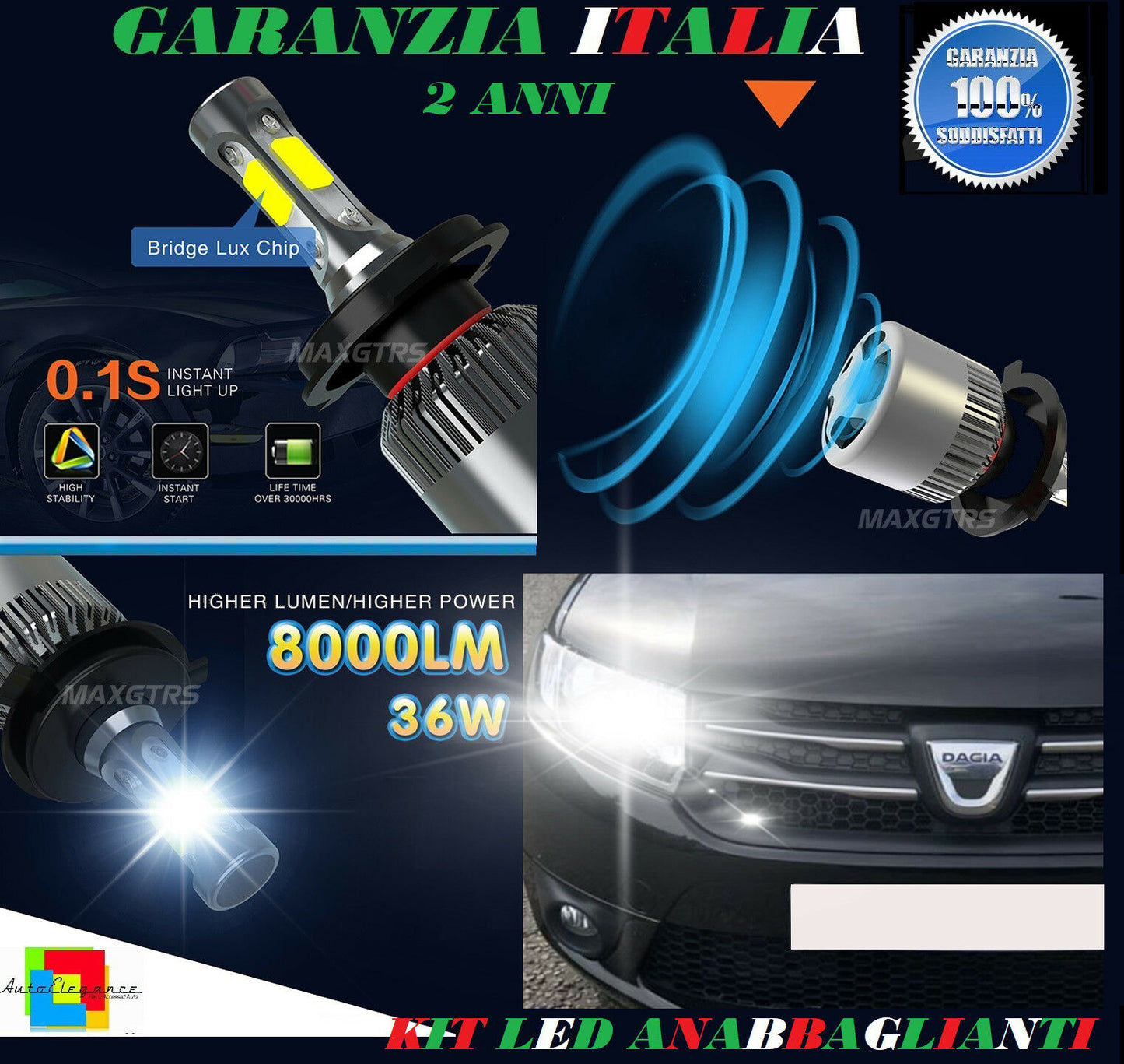 LOW BEAM LAMPS H7 36W LED DACIA SANDERO 2012+ THEN INSTANT 6000K