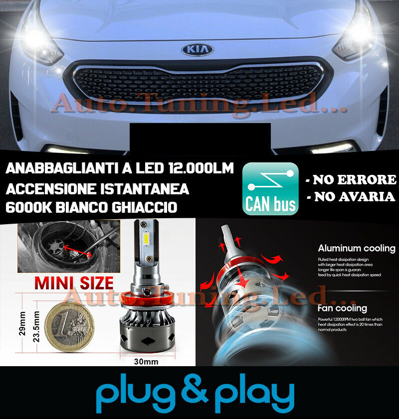 KIA NIRO LED LOW BEAM LAMPS INSTANT NO FAILURE 12.000LM