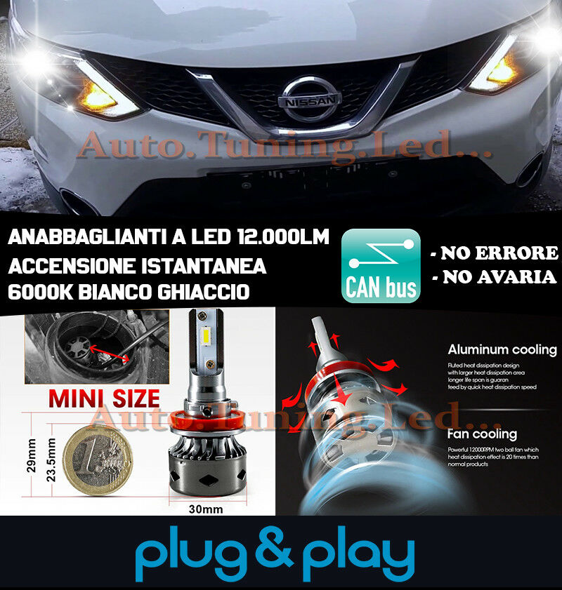 LED LOW BEAM HEADLIGHTS NISSAN QASHQAI J11 2013+ INSTANT NO FAILURE 12,000LM