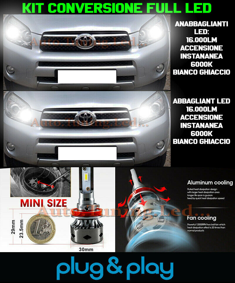 LOW BEAM + HIGH BEAM LED 16,000LM LAMPS FOR TOYOTA RAV-4 RAV 4 III