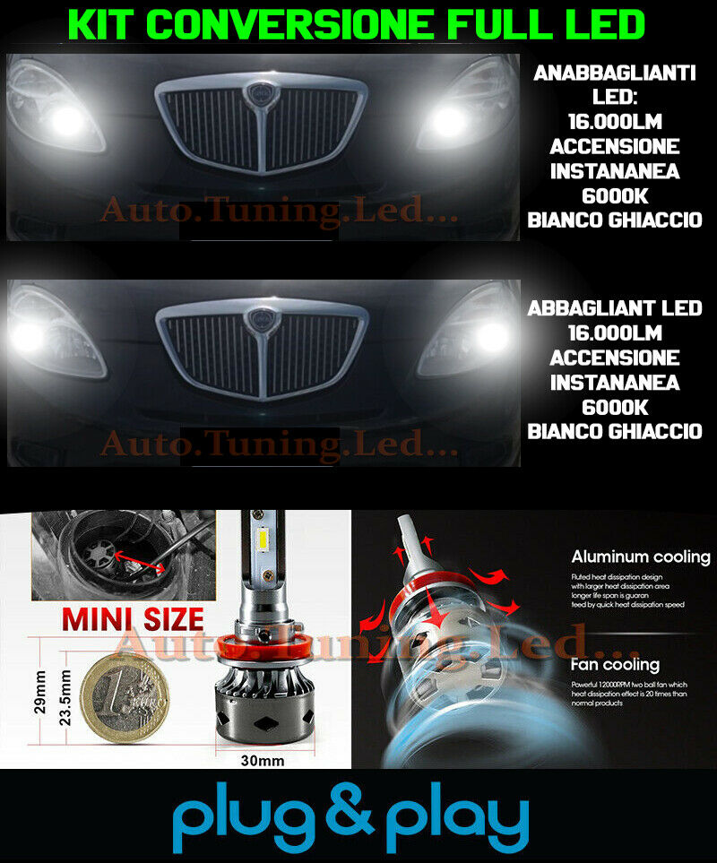 LAMPADE ANABBAGLIANTI + ABBAGLIANTI LED 16.000LM PER LANCIA Y YPSILON 843