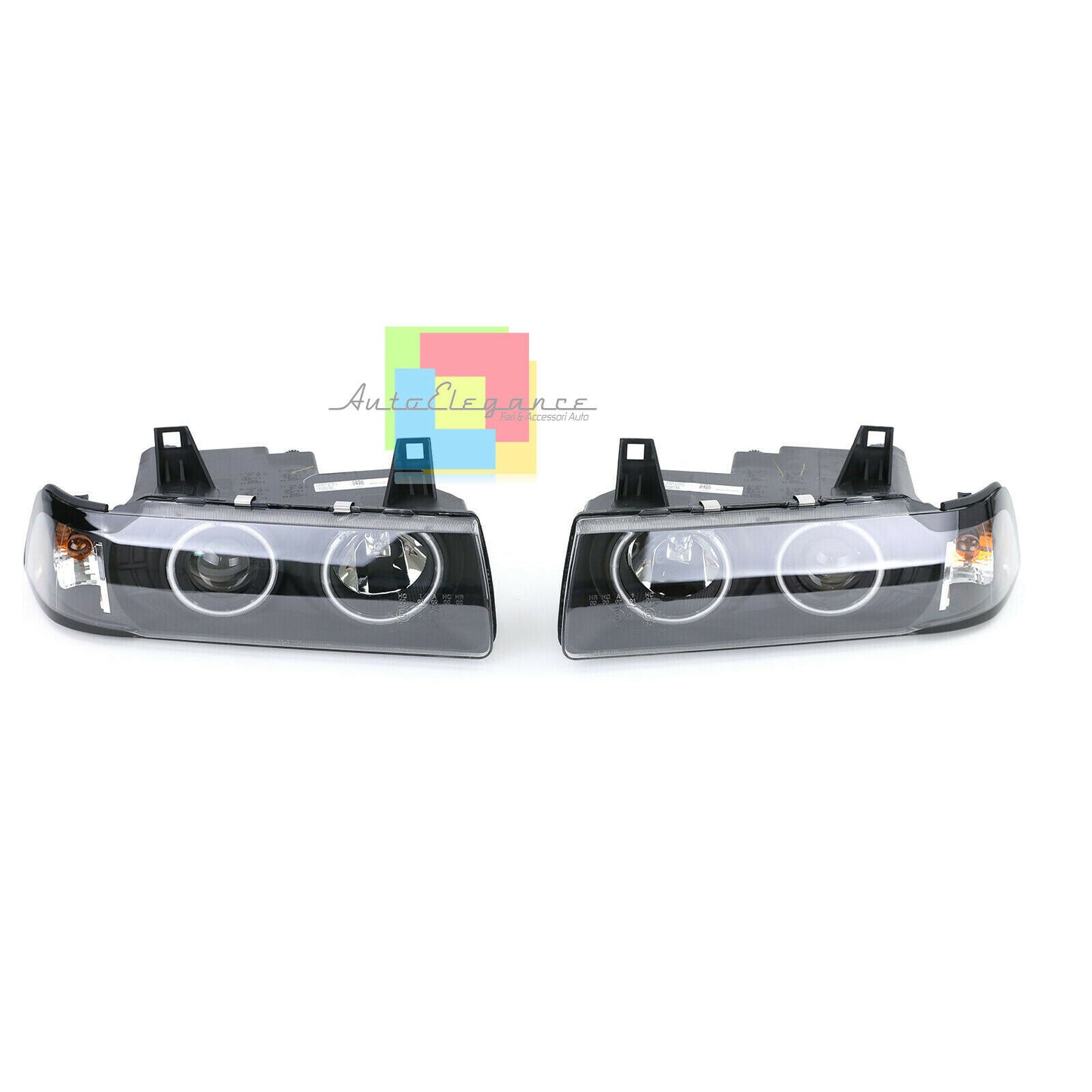 BLACK LENS HEADLIGHTS FOR BMW 3 SERIES E36 1990-1998 ANGEL EYES LED