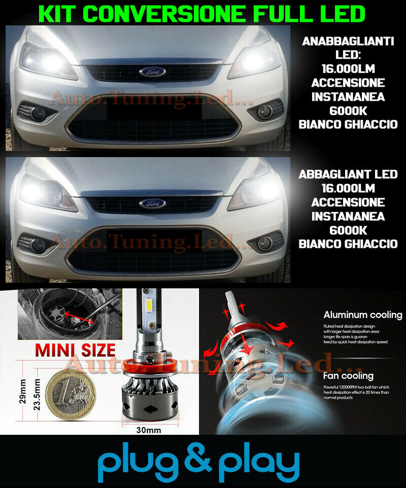 LAMPADE ANABBAGLIANTI + ABBAGLIANTI LED 16.000LM PER FORD FOCUS II