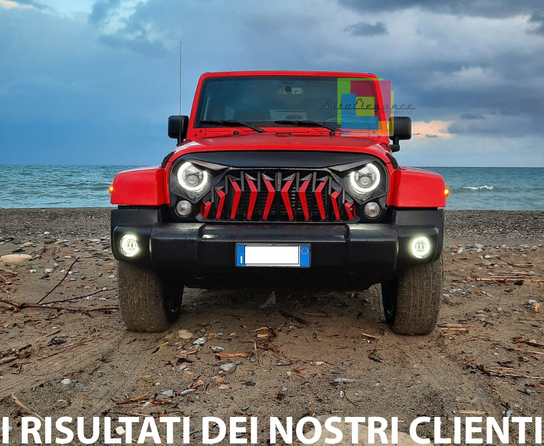 JEEP WRANGLER JK 2007+ FARI ANTERIORI LED CON LUCI DIURNE BIANCO ANGEL EYES