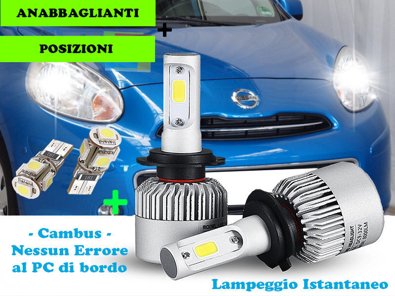 HIGH BEAM LOW BEAM + POSITIONS LED NISSAN MICRA 2010+ CREE