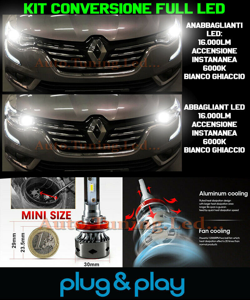 LOW BEAM + HIGH BEAM LED 16,000LM FOR RENAULT TALISMAN