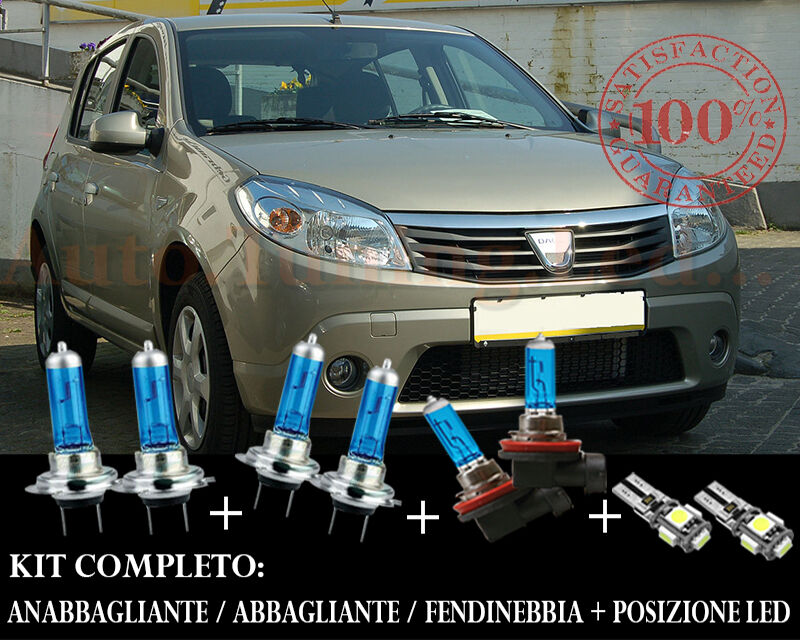 DACIA SANDERO 2008-2013 SET COMPLETO LAMPADE BLU XENON + POSIZIONE A LED AUTOELEGANCERICAMBI