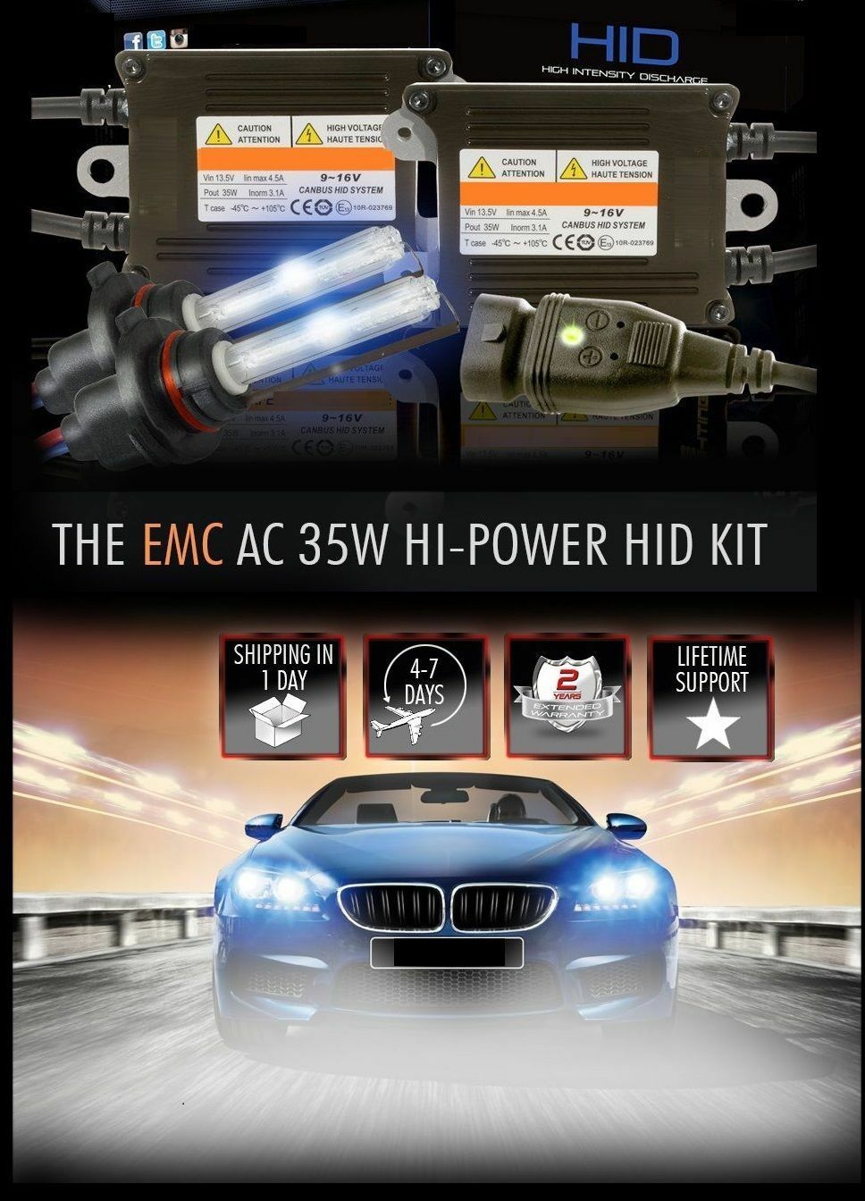 BMW SERIE 3 E93 KIT XENON SPECIFICO H7 12V 35W CANBUS BIANCO 6000K AUTOELEGANCERICAMBI