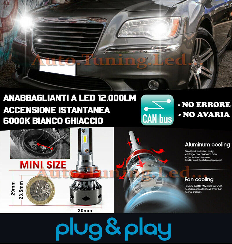 LAMPADE ANABBAGLIANTI LED CHRYSLER 300C 2011+ ISTANTANEO NO AVARIA 12.000LM