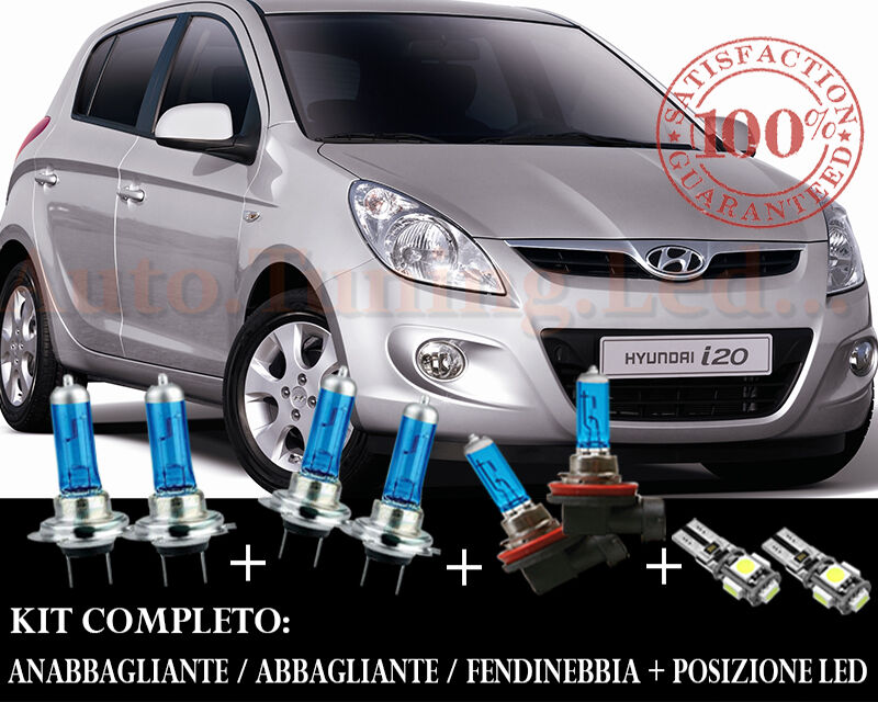 HYUNDAI I20 2008-2013 SET COMPLETO LAMPADE BLU XENON + POSIZIONE A LED