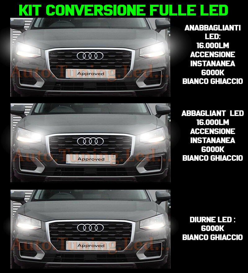 LAMPADE ANABBAGLIANTI + ABBAGLIANTI + DIURNE 16.000LM LED AUDI Q2 NO AVARIA