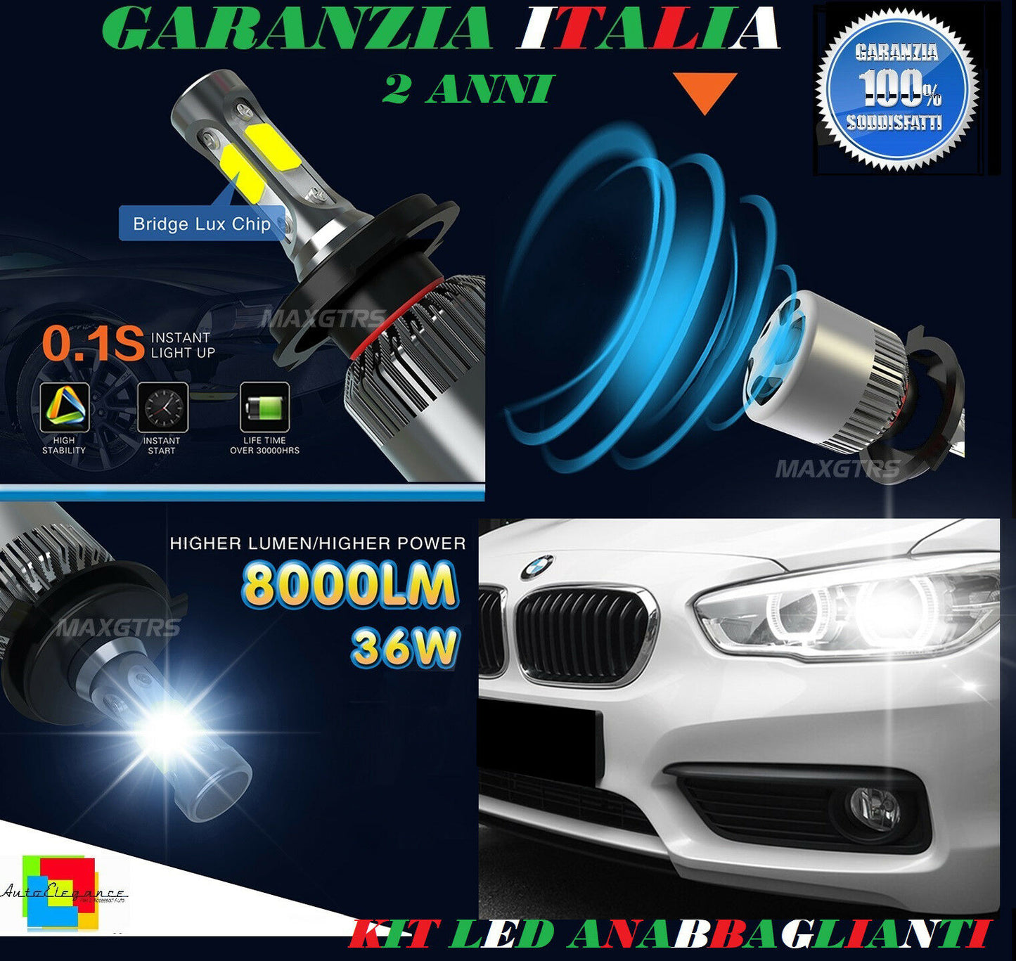LAMPADE ANABBAGLIANTI 36W LED BMW SERIE 1 F20 F21 2011+ ISTANTANEO 6000K