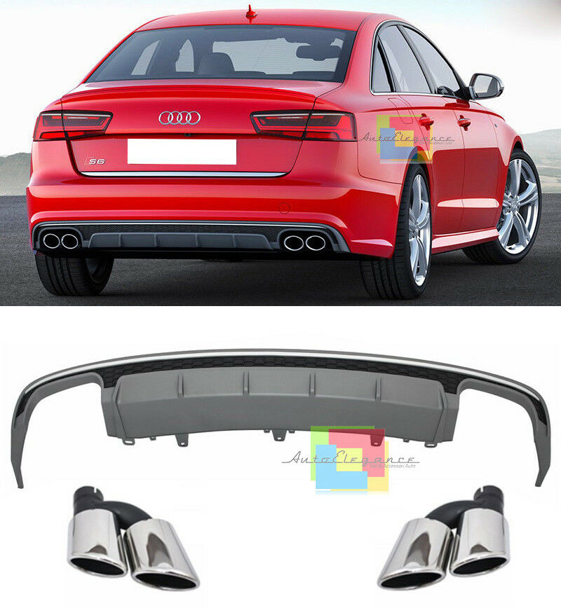 SOTTO PARAURTI AUDI A6 4G C7 2015-2018 DIFFUSORE POSTERIORE S6 + TERMINALI INOX