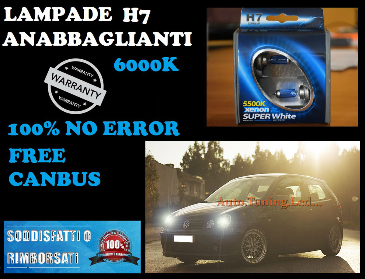 VW POLO 9N 01-05 COPPIA LAMPADE H7 BLUE XENON BIANCO ANABBAGLIANTE 55W 12V