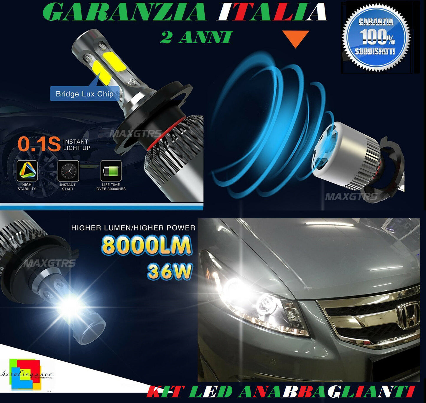 LAMPADE ANABBAGLIANTI 36W LED HONDA ACCORD 2008 IN POI ISTANTANEO 6000K