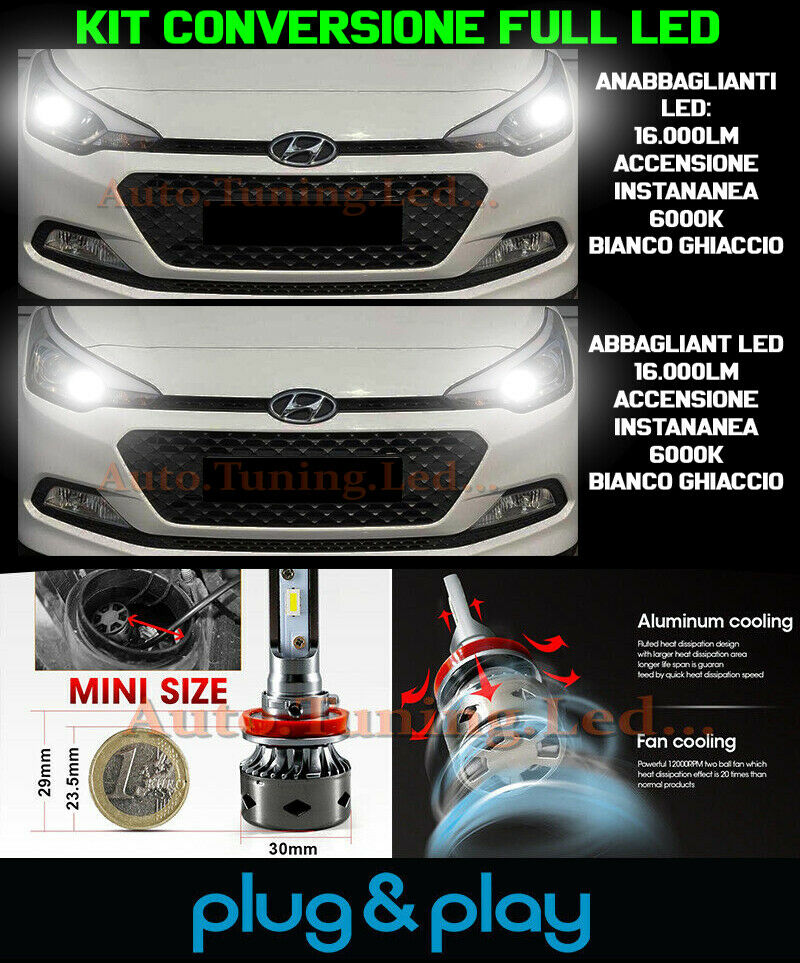 LAMPADE ANABBAGLIANTI + ABBAGLIANTI LED 16.000LM PER HYUNDAI I20 MK2