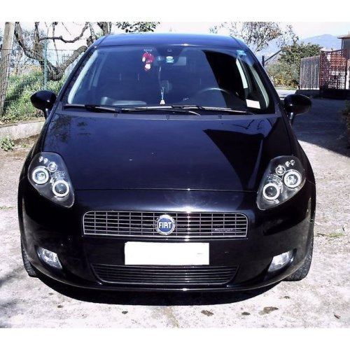 FIAT GRANDE PUNTO 2005-2008 FARI ANGEL EYES BIANCHI FANALI SPORTIVI CROMATI H1 / H1