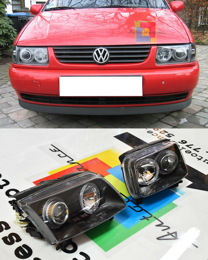 VW POLO 6N 1999-2001 RESTYLING FARI ANTERIORI ANGEL EYES LED FANALI LENTICLARI