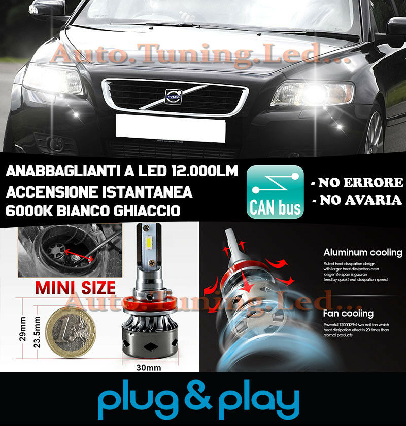 LAMPADE ANABBAGLIANTI LED VOLVO V50 ISTANTANEO NO AVARIA 12.000LM