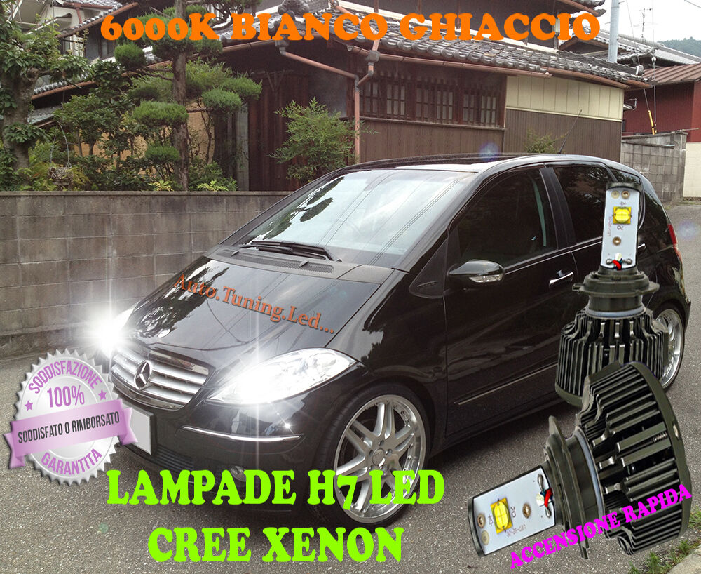 MERCEDES W169 LAMPADE H7 CREE XENON ABBAGLIANTI 6000K BIANCO SOLO FARI ALOGENI