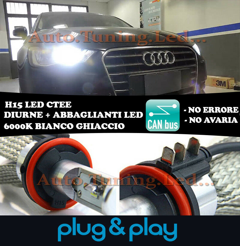 LAMPADE DIURNE ABBAGLIANTI H15 LED AUDI A3 8V 2012+ ISTANTANEO CREE NO AVARIA