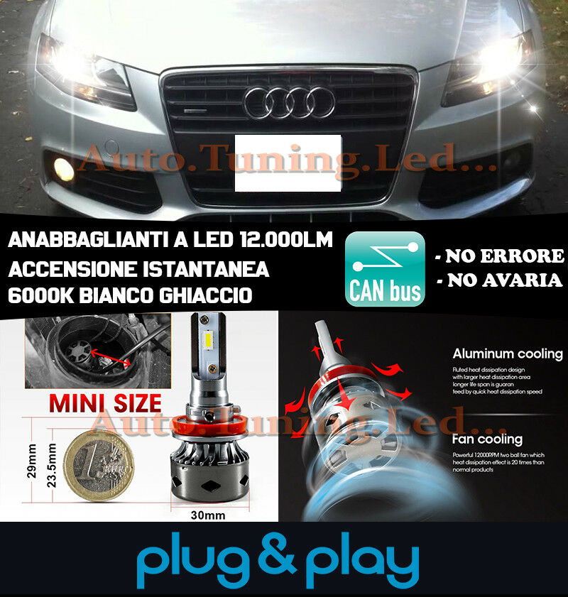LAMPADE ANABBAGLIANTI H7 LED AUDI A4 B8 2007-2011 ISTANTANEO NO AVARIA 12.000LM