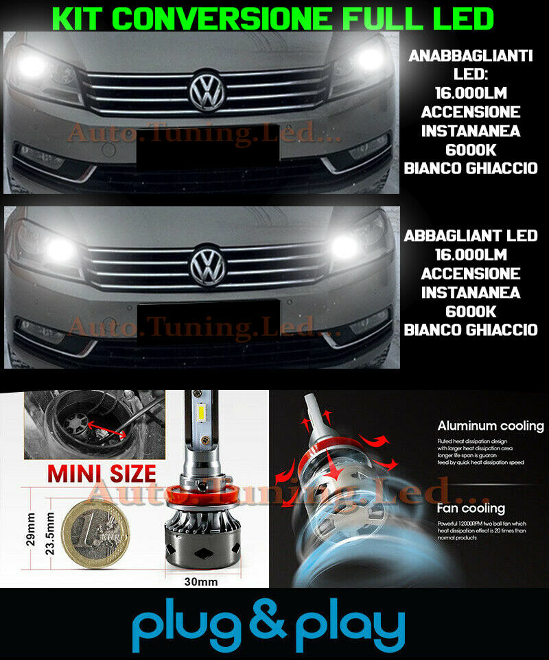 LOW BEAM + HIGH BEAM LED 16,000LM LAMPS FOR VW PASSAT 3C B7
