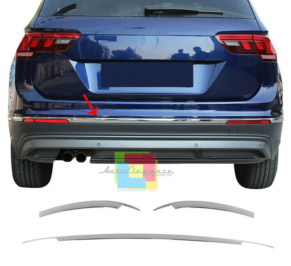 CROMATURA PARAURTI POSTERIORE VW TIGUAN 2016+ ACCIAIO INOX MODANATURA 3 PEZZI AUTOELEGANCERICAMBI