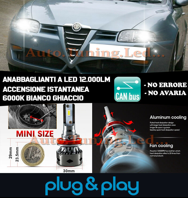LAMPADE ANABBAGLIANTI LED ALFA ROMEO GT 2003-2010 ISTANTANEO NO AVARIA 12.000LM
